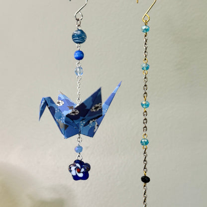 Origami Ornament #2175 - Medium Crane with Glass Beads