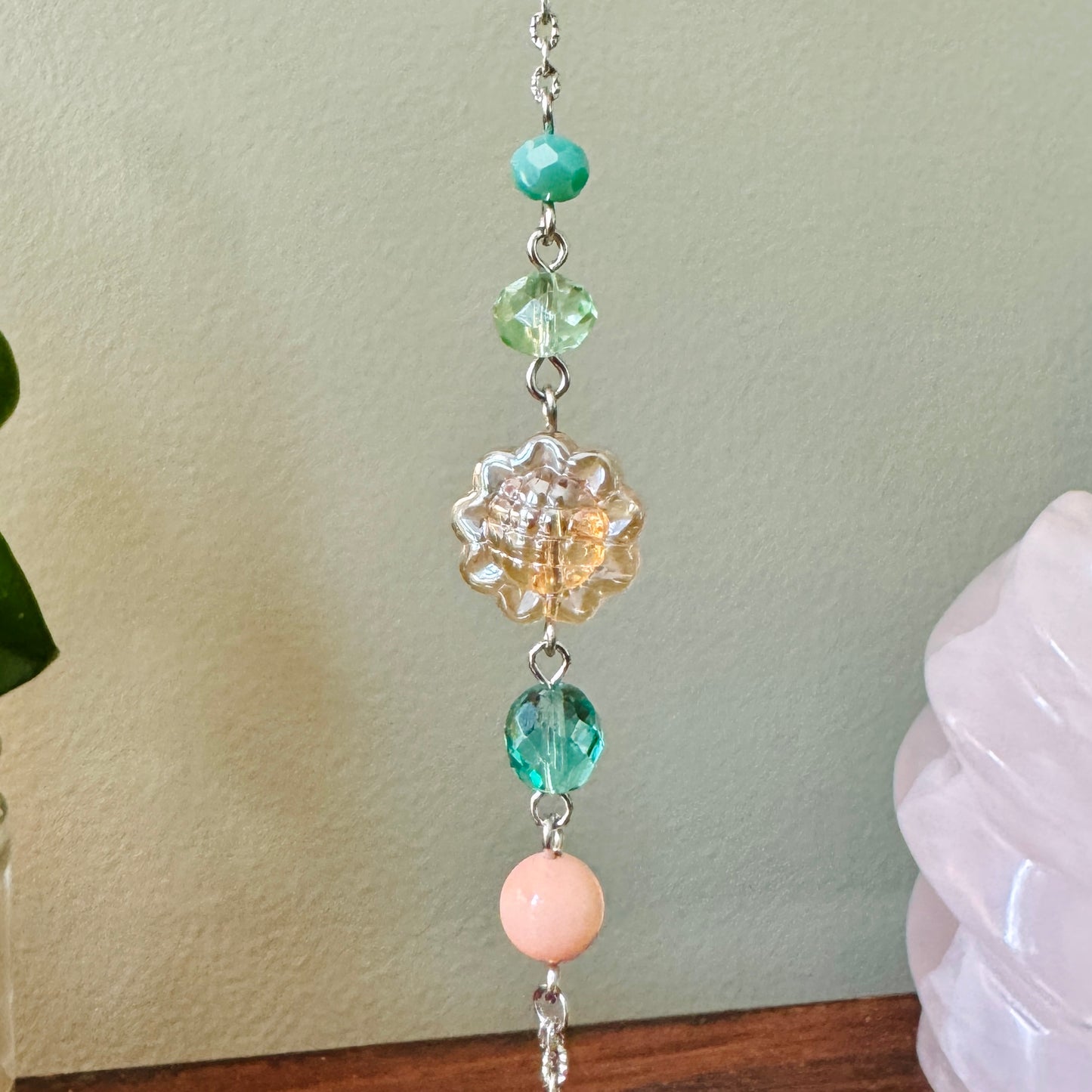 Origami Ornament #2140 - Large Crane with Art Glass Pendant