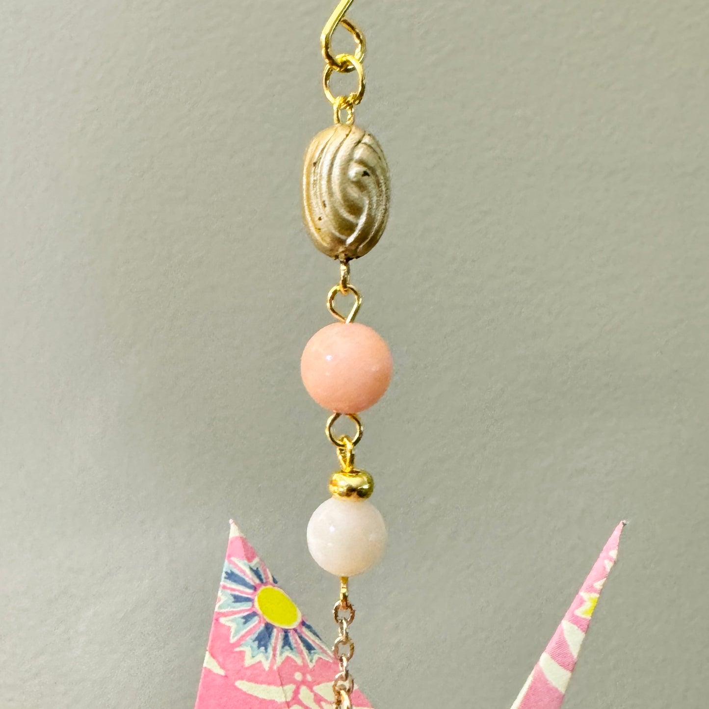 Origami Ornament #2205 - Medium Crane with Repurposed Charm