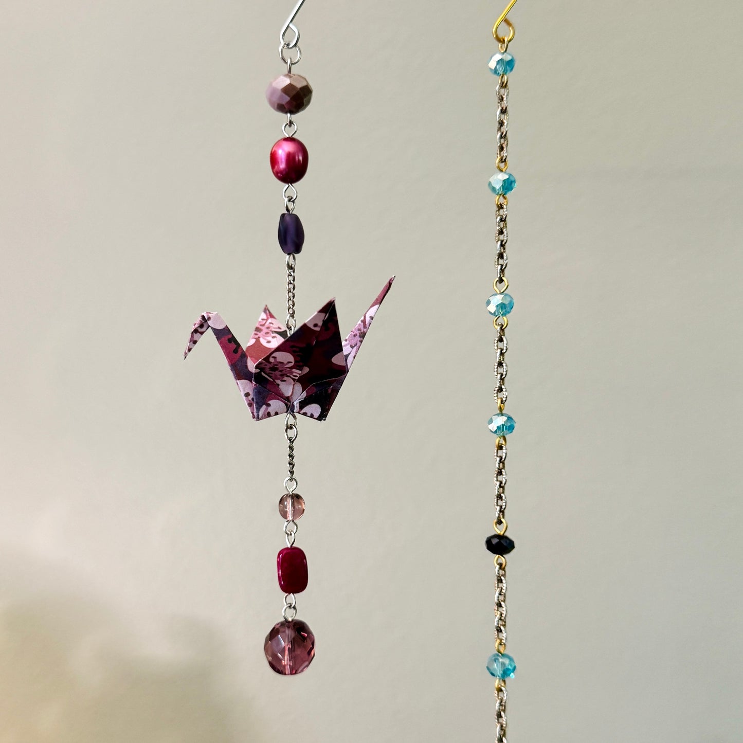 Origami Ornament #2147 - Small Crane with Repurposed Beads