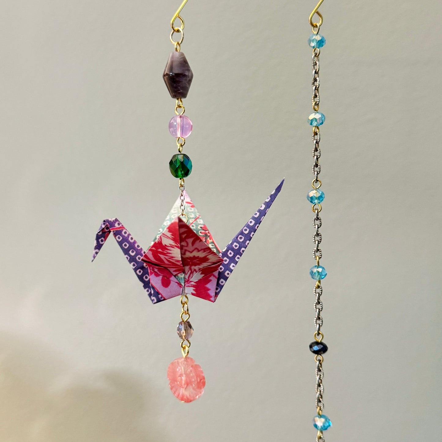 Origami Ornament #2207 - Medium Crane with Stone Beads