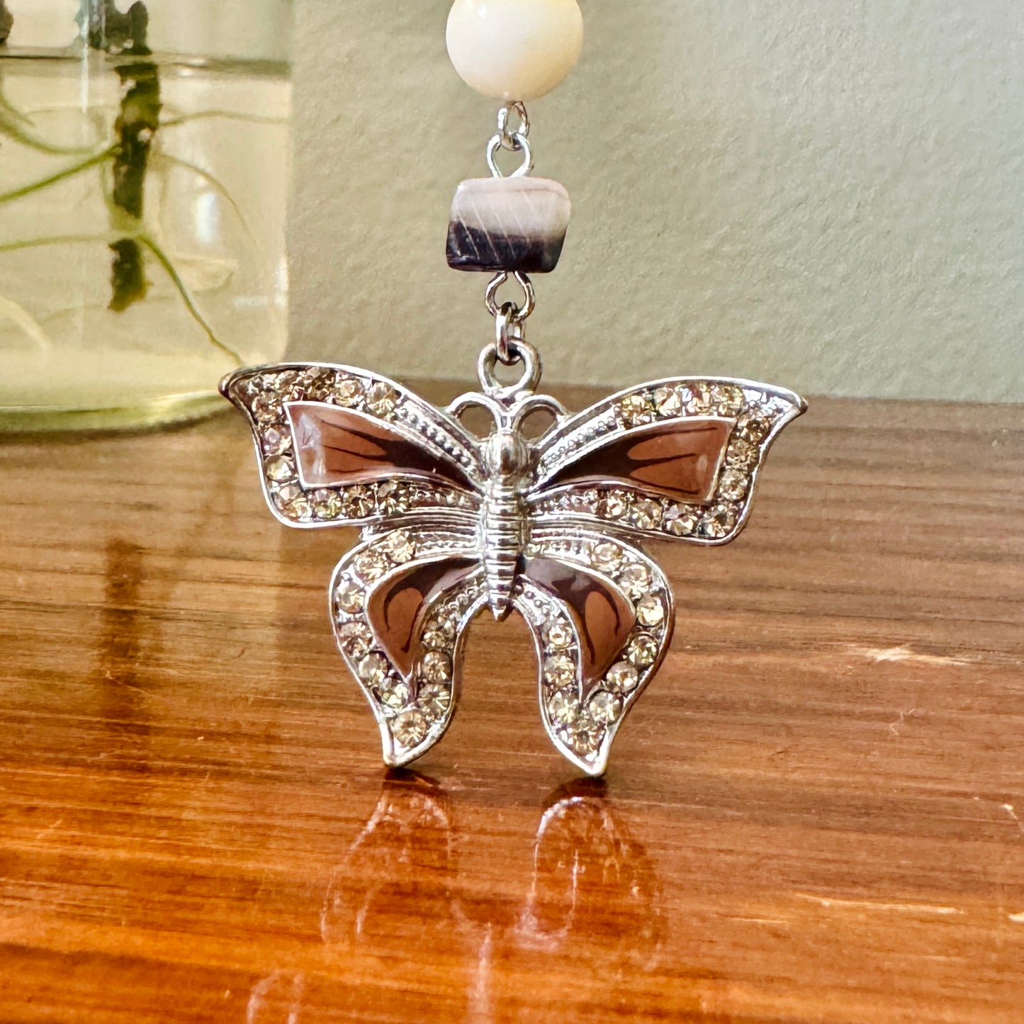 Origami Ornament #2188 - Large Crane with Butterfly Pendant