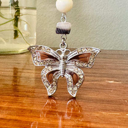 Origami Ornament #2188 - Large Crane with Butterfly Pendant