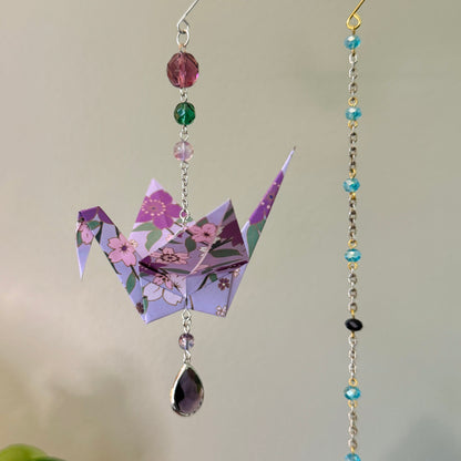 Origami Ornament #2136 - Large Crane with Repurposed Pendant