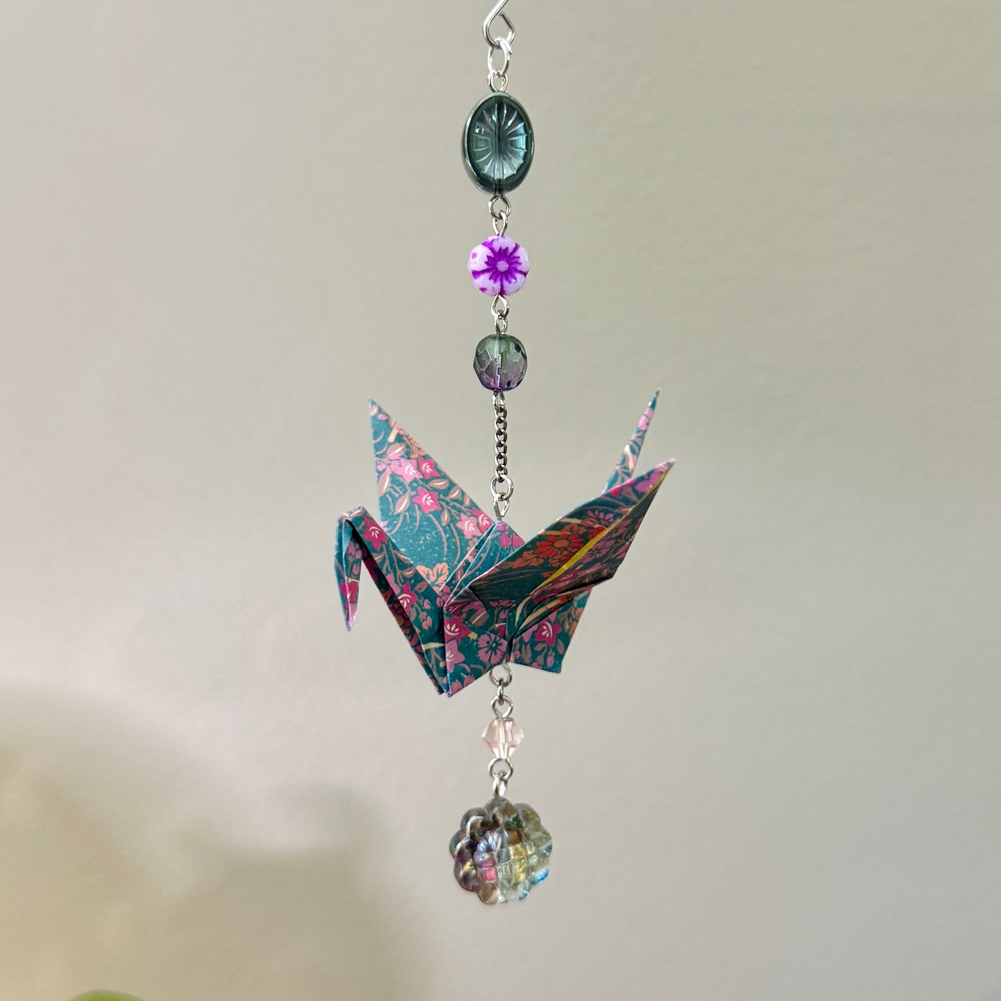 Origami Ornament #2180 - Medium Crane with Glass Beads
