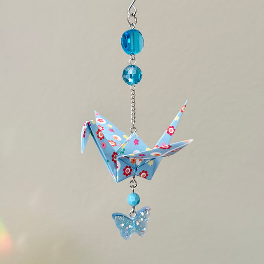 Origami Ornament #2013 - Medium Crane with Butterfly