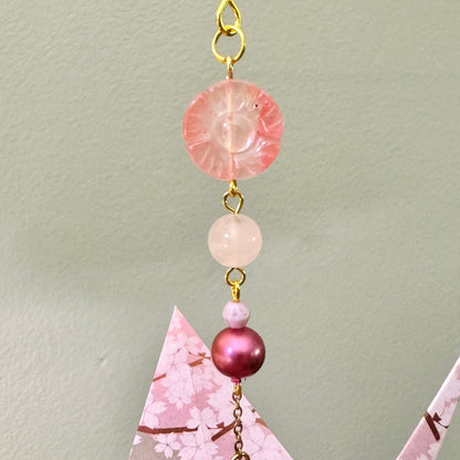 Origami Ornament #2187 - Large Crane with Beaded Pendant