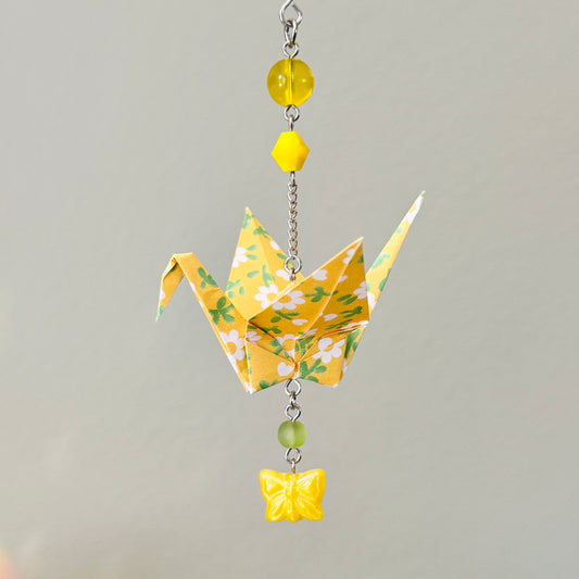 Origami Ornament #2014 - Medium Crane with Glass Butterfly