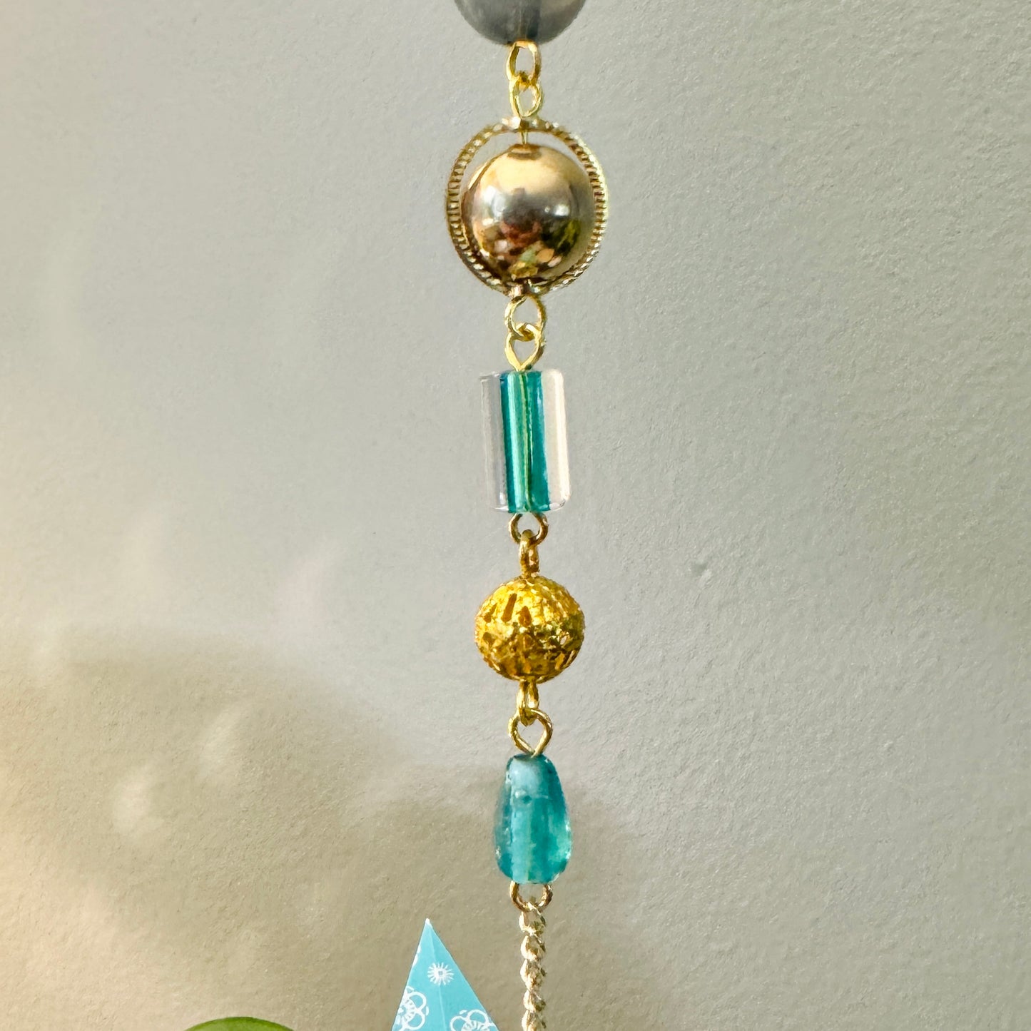 Origami Ornament #2219 - Large Crane with Repurposed Pendant