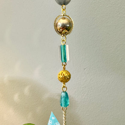 Origami Ornament #2219 - Large Crane with Repurposed Pendant