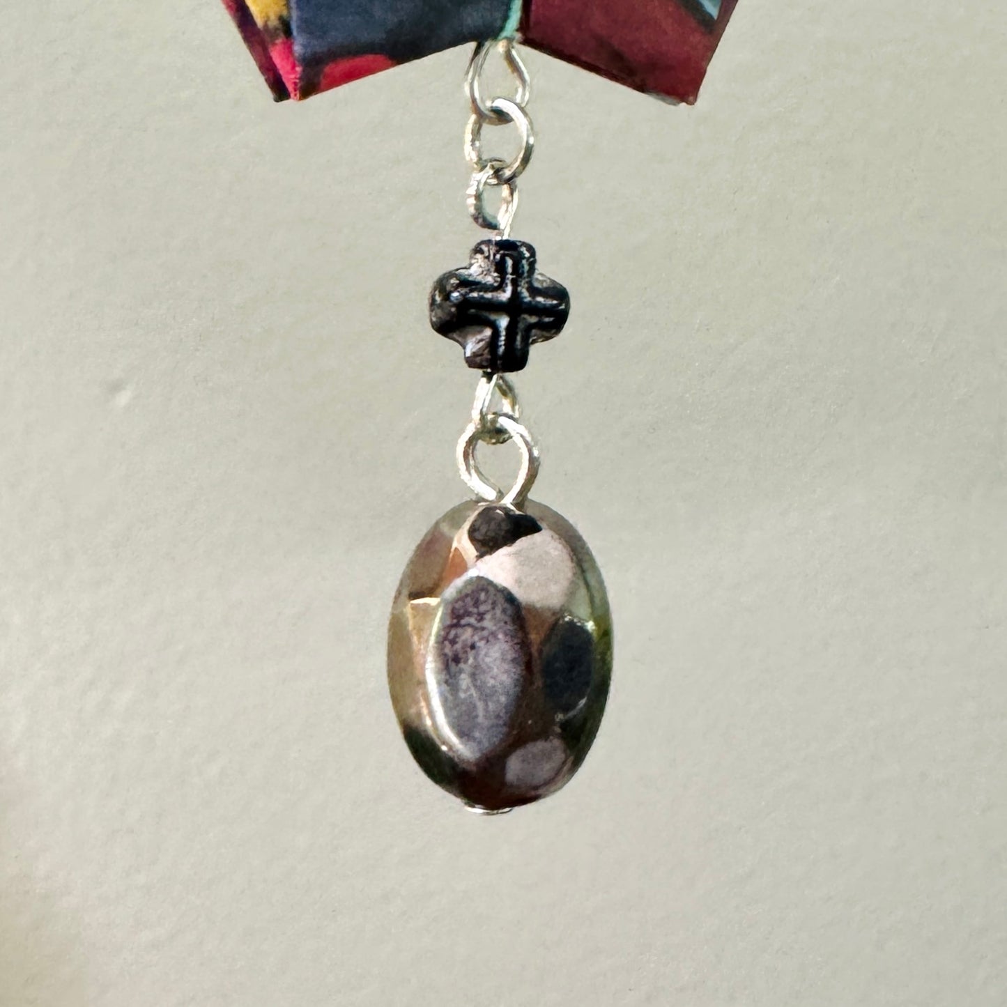 Origami Ornament #2176 - Medium Crane with Repurposed Beads