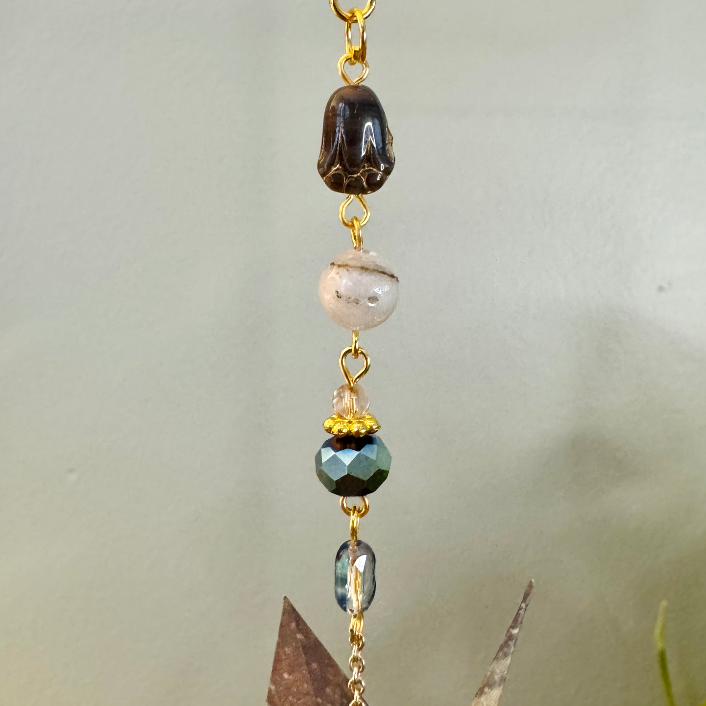 Origami Ornament #2377 - Small Crane with Enamel Shell Charm