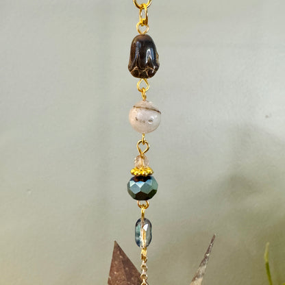 Origami Ornament #2377 - Small Crane with Enamel Shell Charm