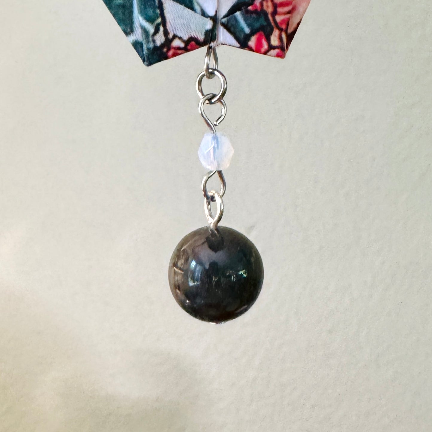 Origami Ornament #2146 - Small Crane with Stone and Glass Beads