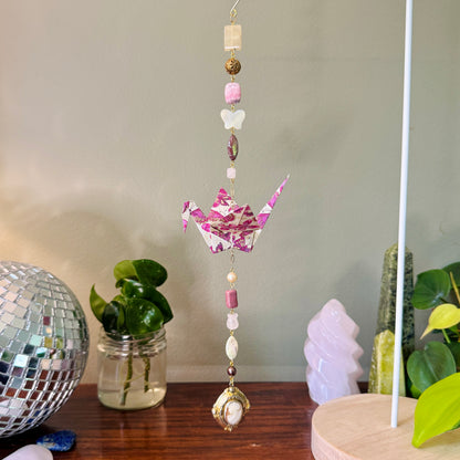 Origami Ornament #2143 - Large Crane with Large Cameo Locket