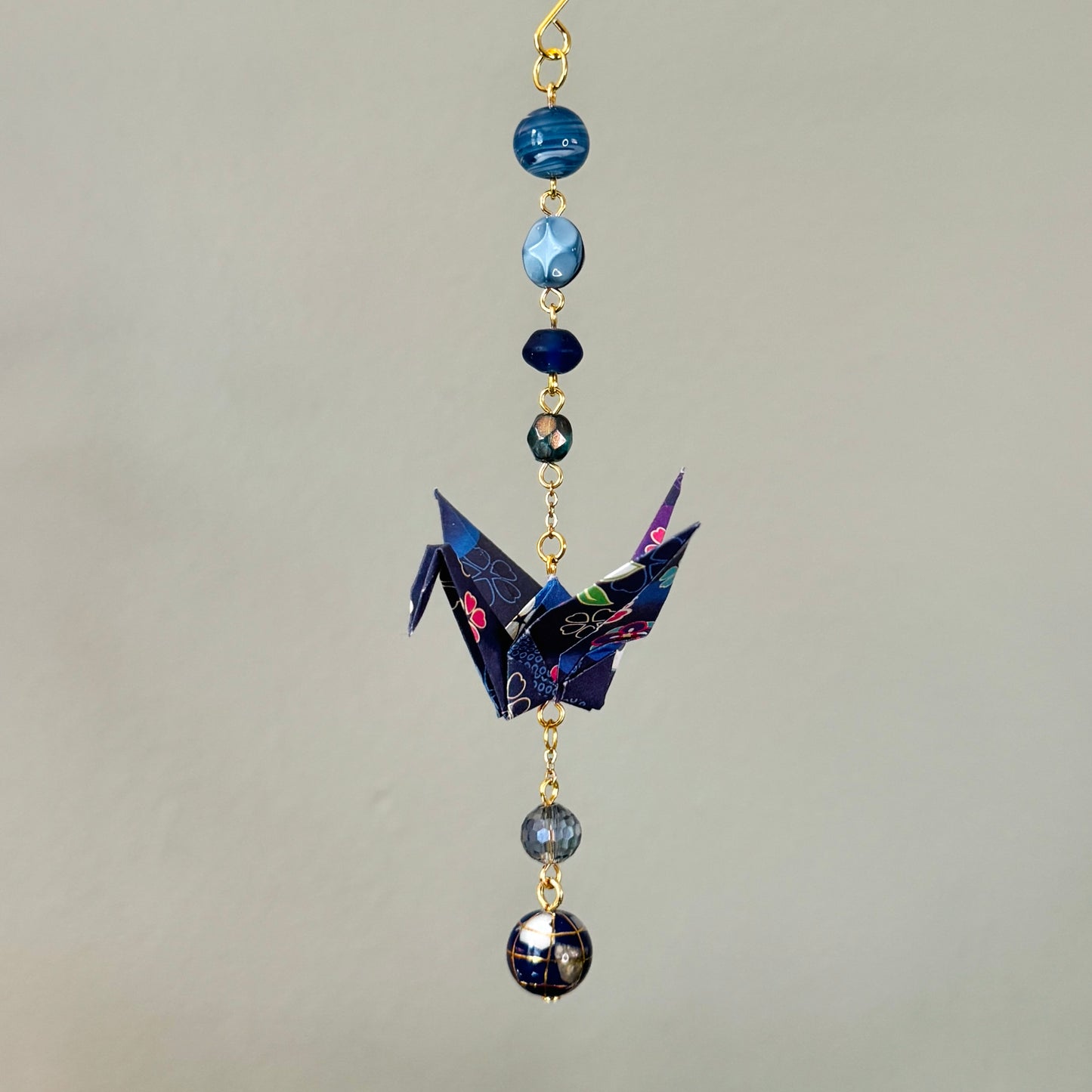 Origami Ornament #2445 - Small Crane with Globe Bead