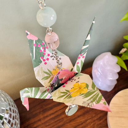 Origami Ornament #2451 - Medium Crane with Repurposed Pendant