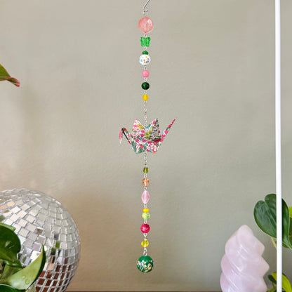 Origami Ornament #2458 - Medium Crane with Flower Theme