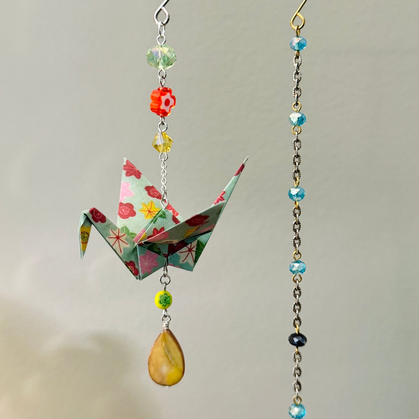 Origami Ornament #2204 - Medium Crane with Repurposed Beads