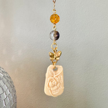 Origami Ornament #2457 - Medium Crane with Repurposed Pendant