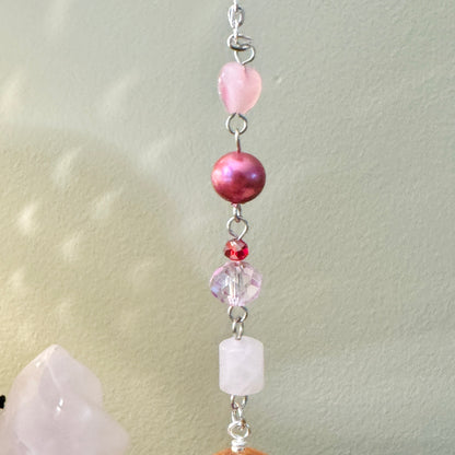 Origami Ornament #1966 - Medium Crane with Glass and Stone Beads