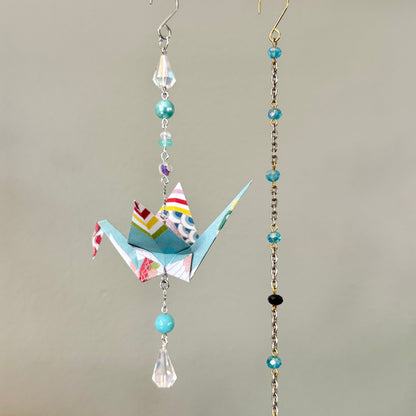 Origami Ornament #2453 - Medium Crane with Repurposed Beads