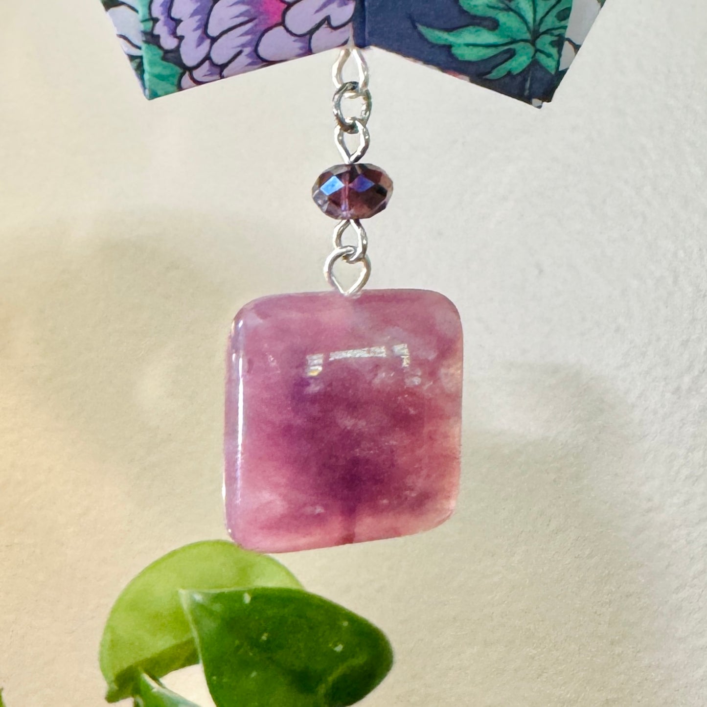 Origami Ornament #2185 - Large Crane with Glass and Stone Beads