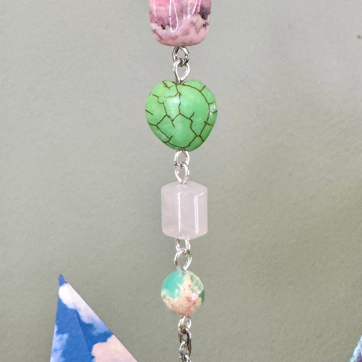 Origami Ornament #2461 - Large Crane with Stone Beads
