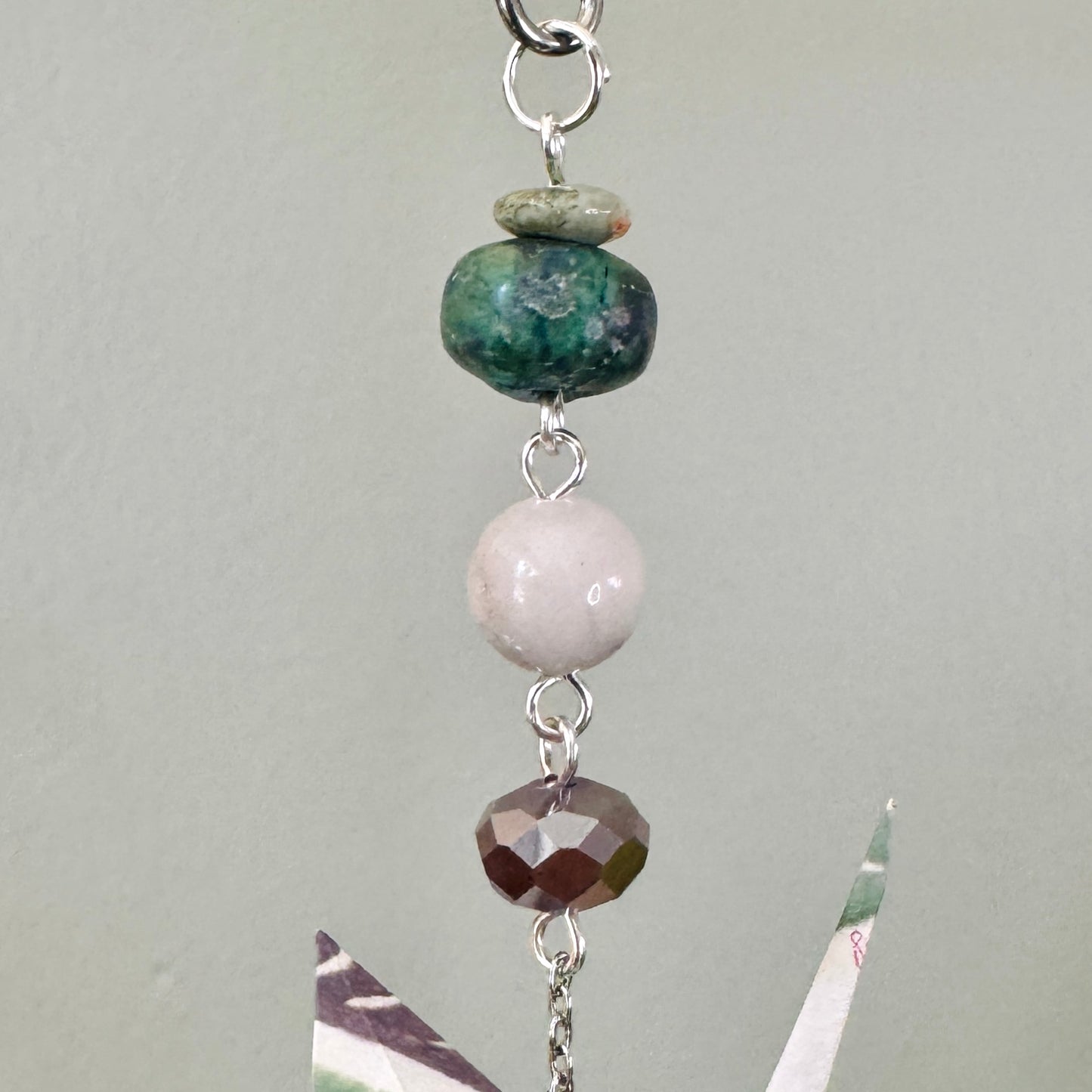 Origami Ornament #2440 - Small Crane with Repurposed Jewelry
