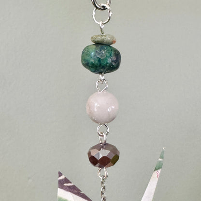 Origami Ornament #2440 - Small Crane with Repurposed Jewelry