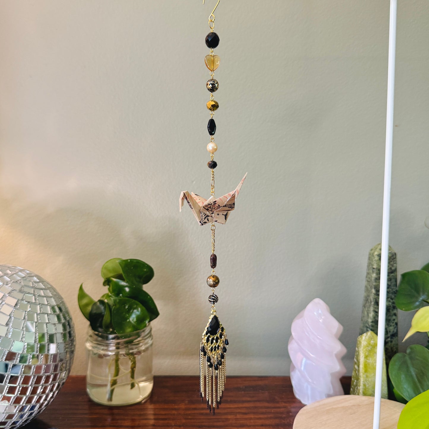 Origami Ornament #2134 - Medium Crane with Fringe Pendant