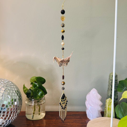 Origami Ornament #2134 - Medium Crane with Fringe Pendant