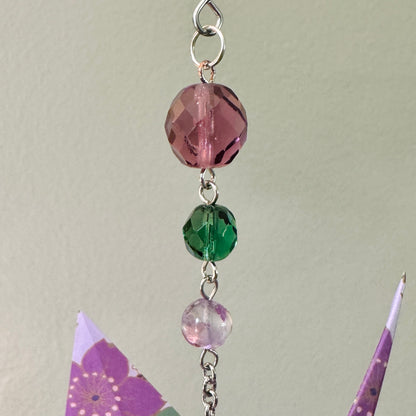 Origami Ornament #2136 - Large Crane with Repurposed Pendant