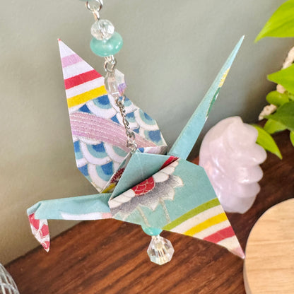Origami Ornament #2453 - Medium Crane with Repurposed Beads
