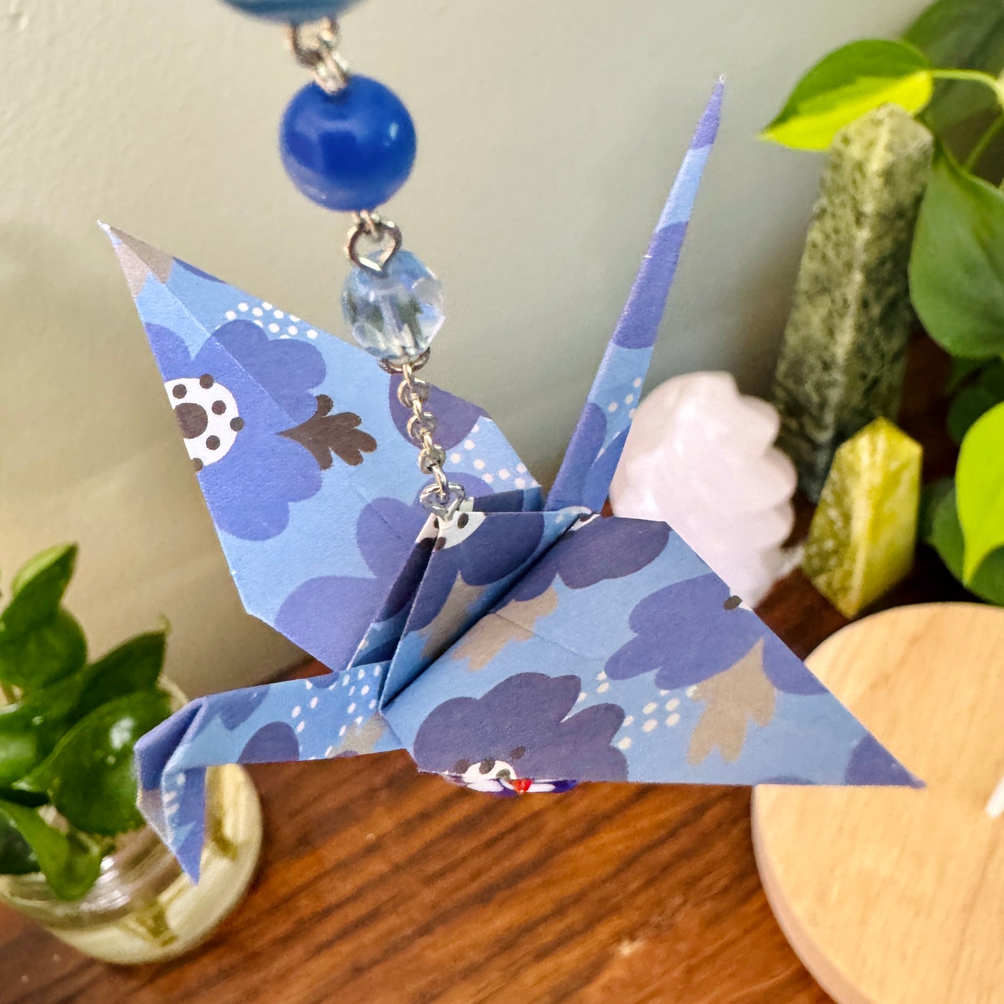 Origami Ornament #2175 - Medium Crane with Glass Beads