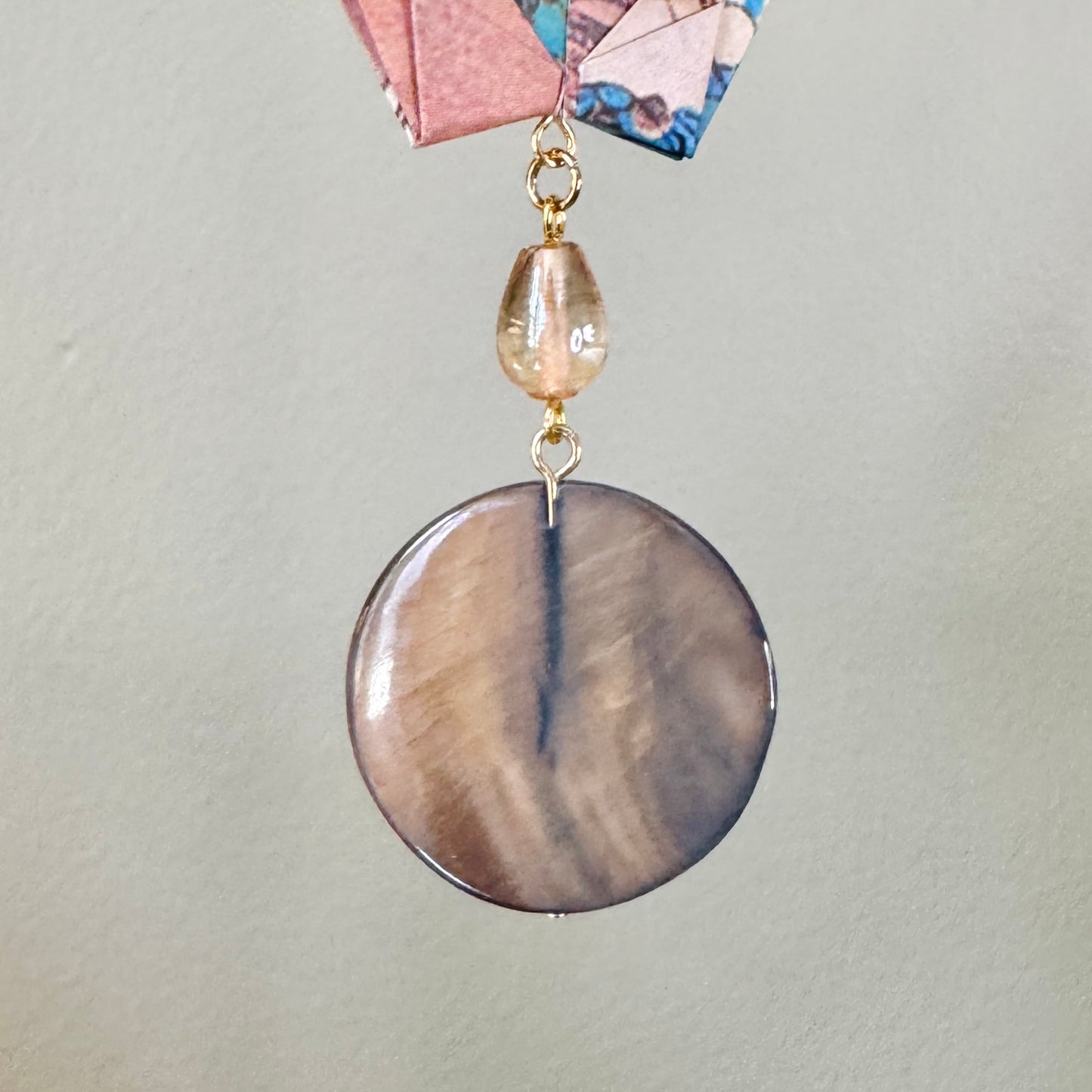 Origami Ornament #2455 - Medium Crane with Repurposed Beads