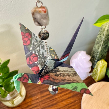 Origami Ornament #2176 - Medium Crane with Repurposed Beads