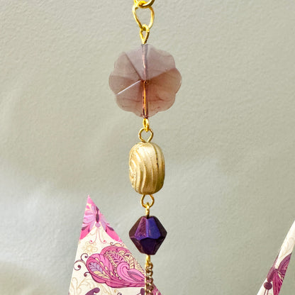 Origami Ornament #2061 - Large Crane with Repurposed Pendant