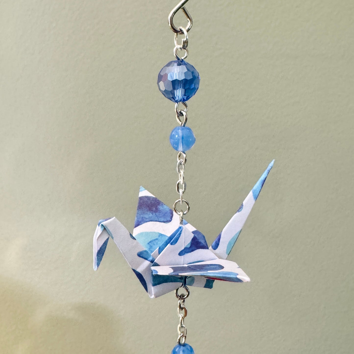 Origami Ornament #2209 - Triple Small Crane with Blue Stone Heart