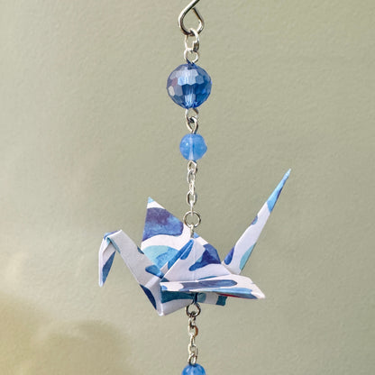 Origami Ornament #2209 - Triple Small Crane with Blue Stone Heart