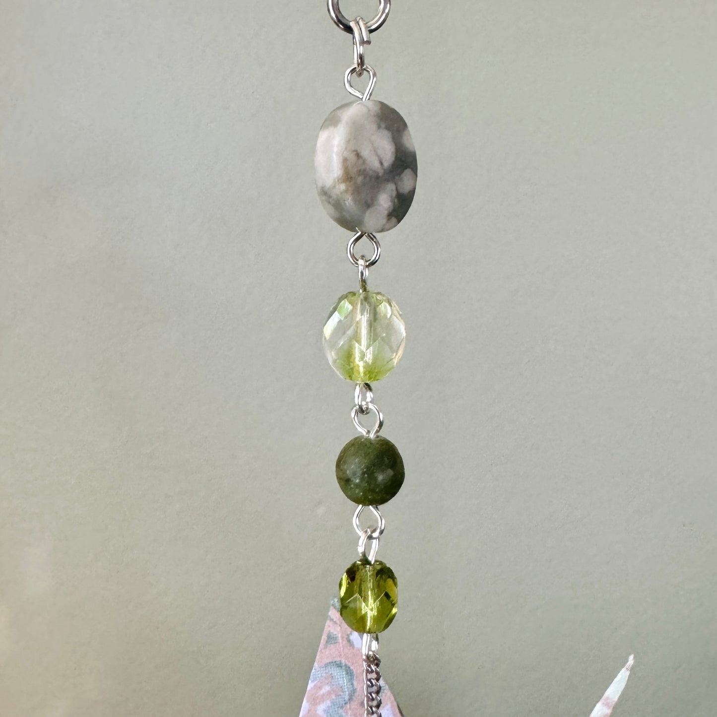 Origami Ornament #2449 - Small Crane with Repurposed Jewelry