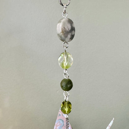 Origami Ornament #2449 - Small Crane with Repurposed Jewelry