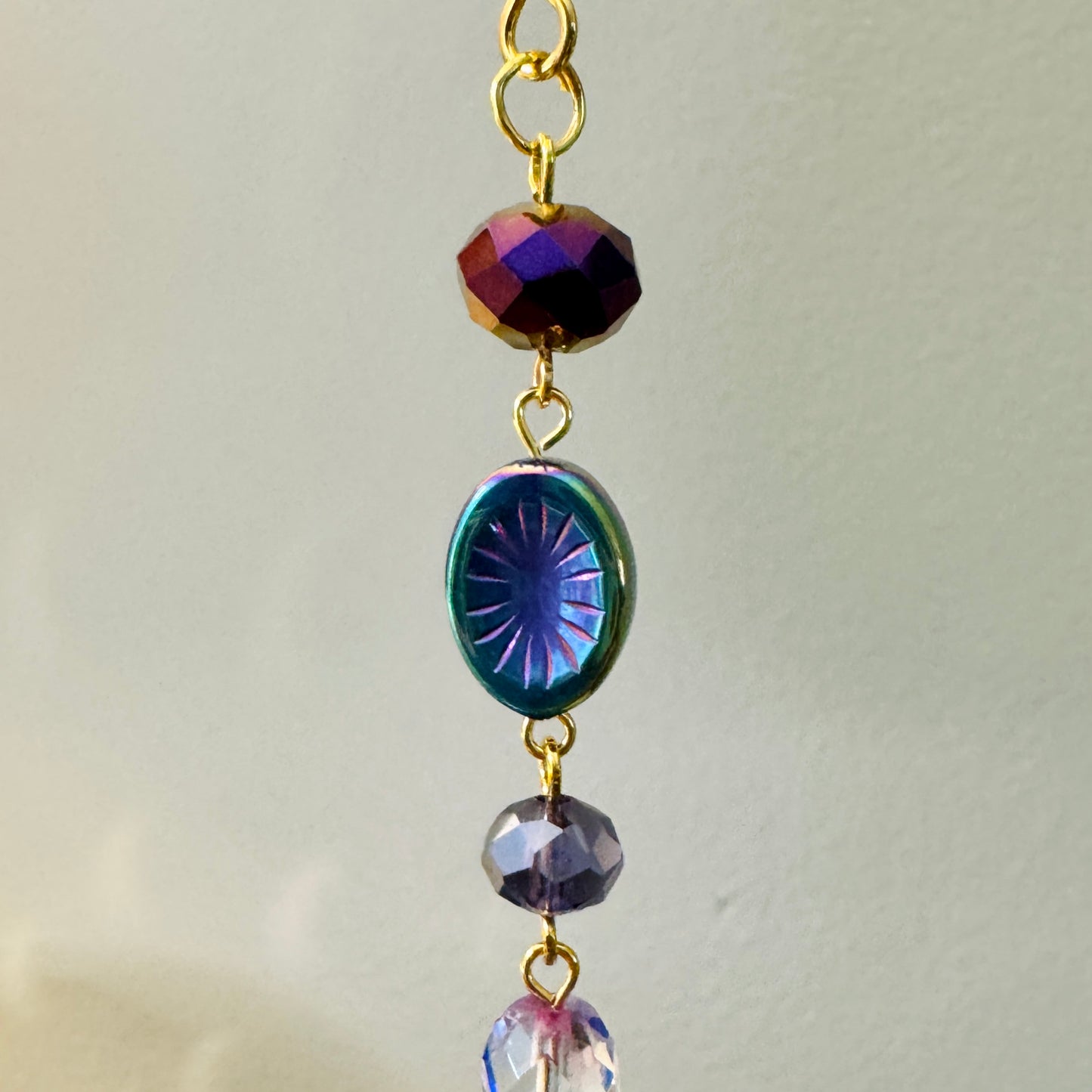 Origami Ornament #2212 - Medium Crane with Glass Beads and Art Glass Pendant