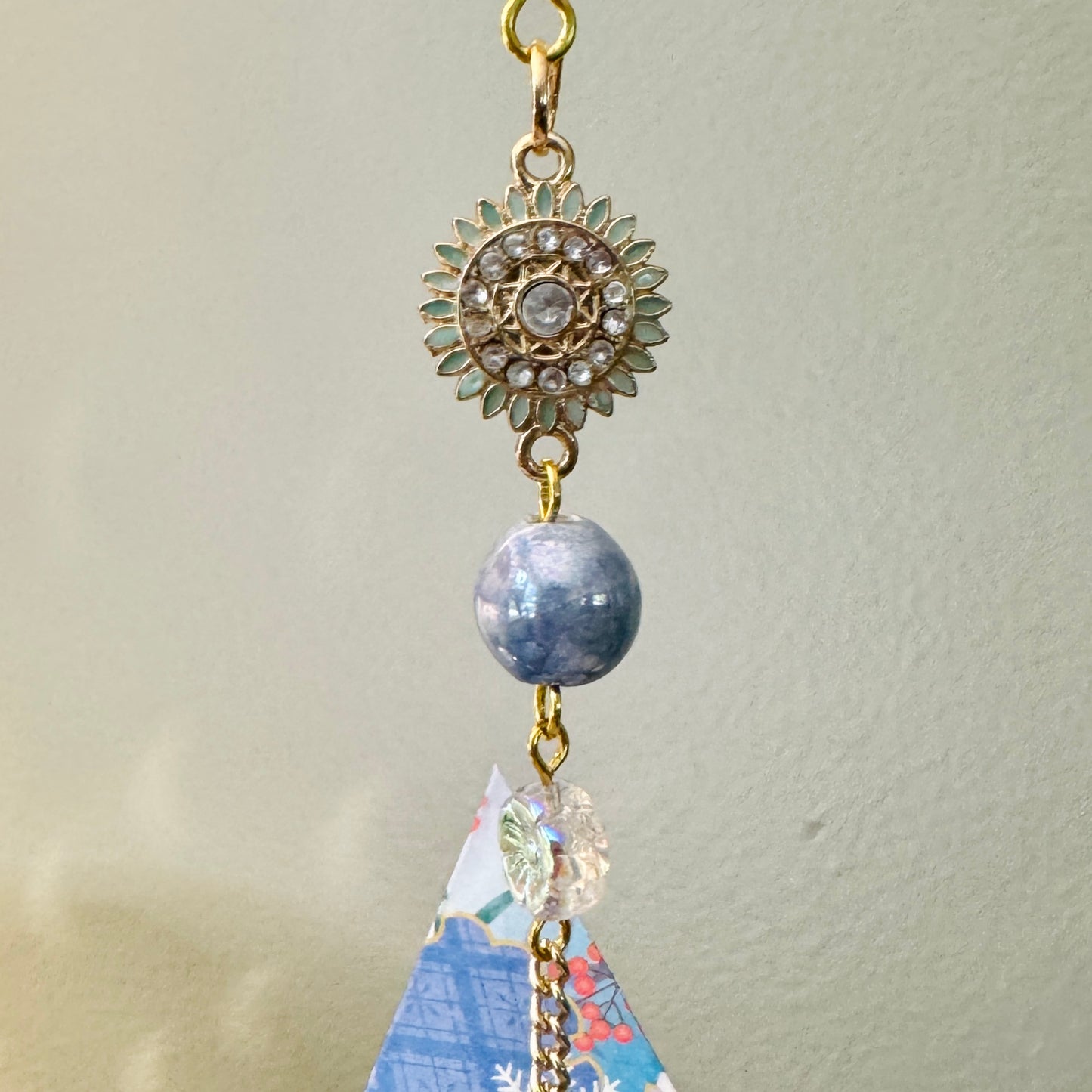 Origami Ornament #2217 - Large Crane with Repurposed Jewelry