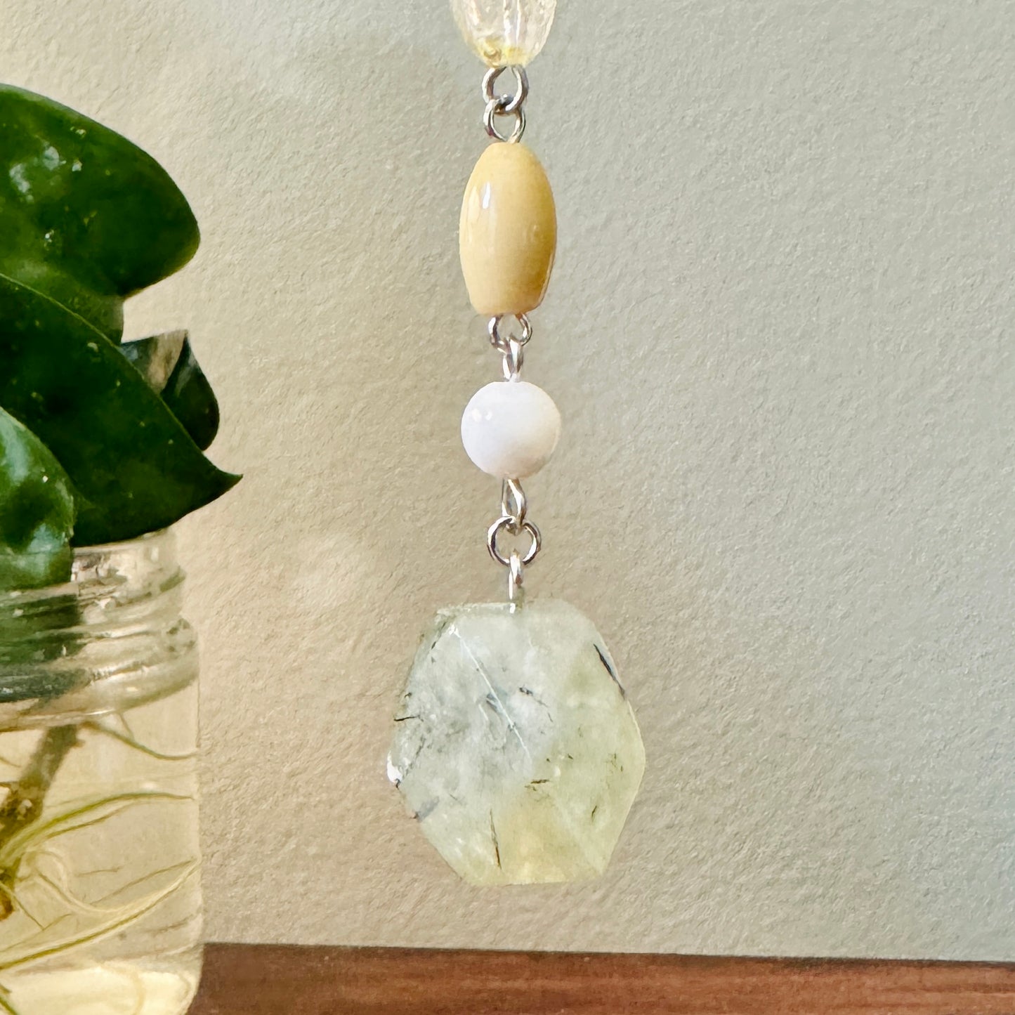 Origami Ornament #2213 - Medium Crane with Glass and Stone Beads