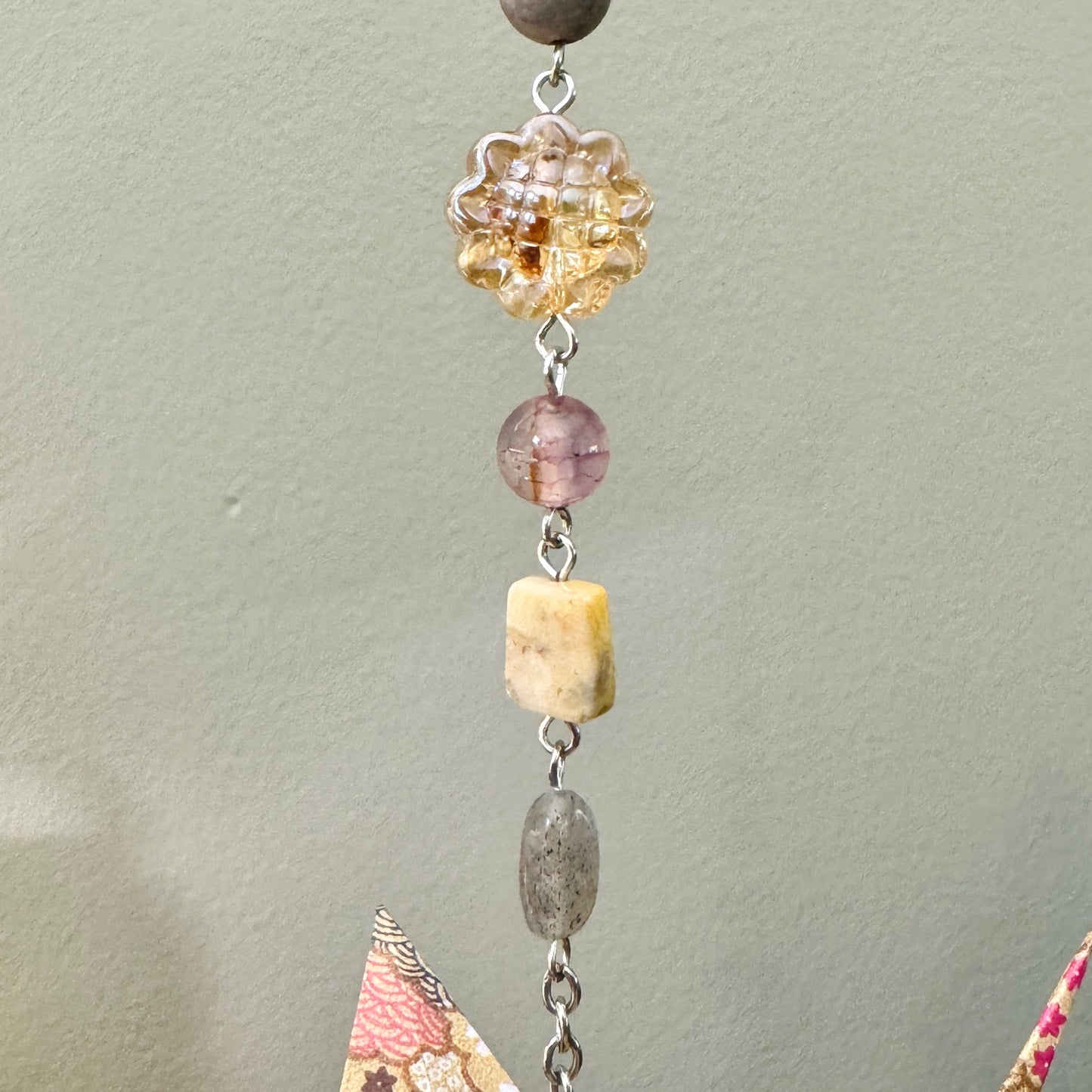 Origami Ornament #2188 - Large Crane with Butterfly Pendant