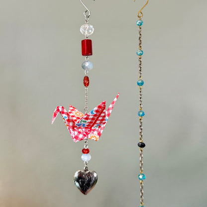 Origami Ornament #2452 - Medium Crane with Heart Locket