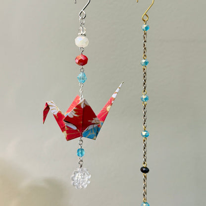 Origami Ornament #2208 - Medium Crane with Glass Beads