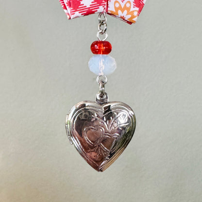 Origami Ornament #2452 - Medium Crane with Heart Locket