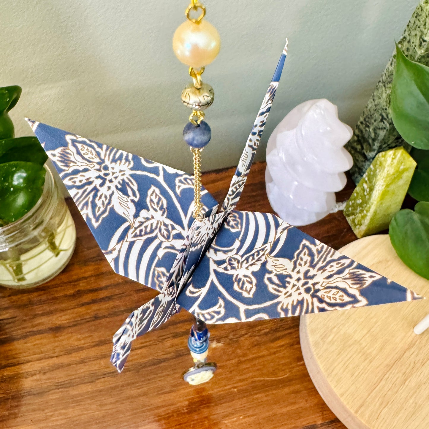 Origami Ornament #2190 - Large Crane with Cameo Pendant